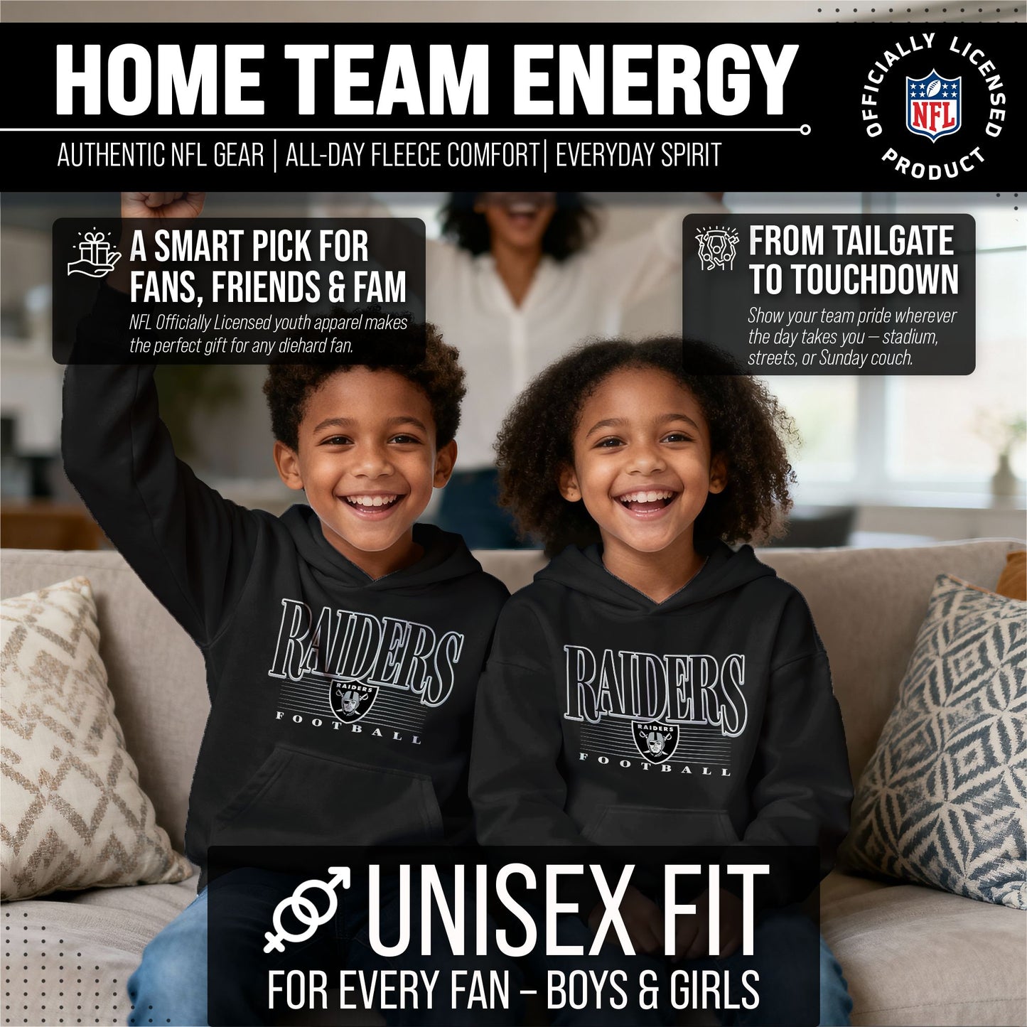 Las Vegas Raiders NFL Youth Overtime Blueprint Football Fleece Hooded Sweatshirt - Black