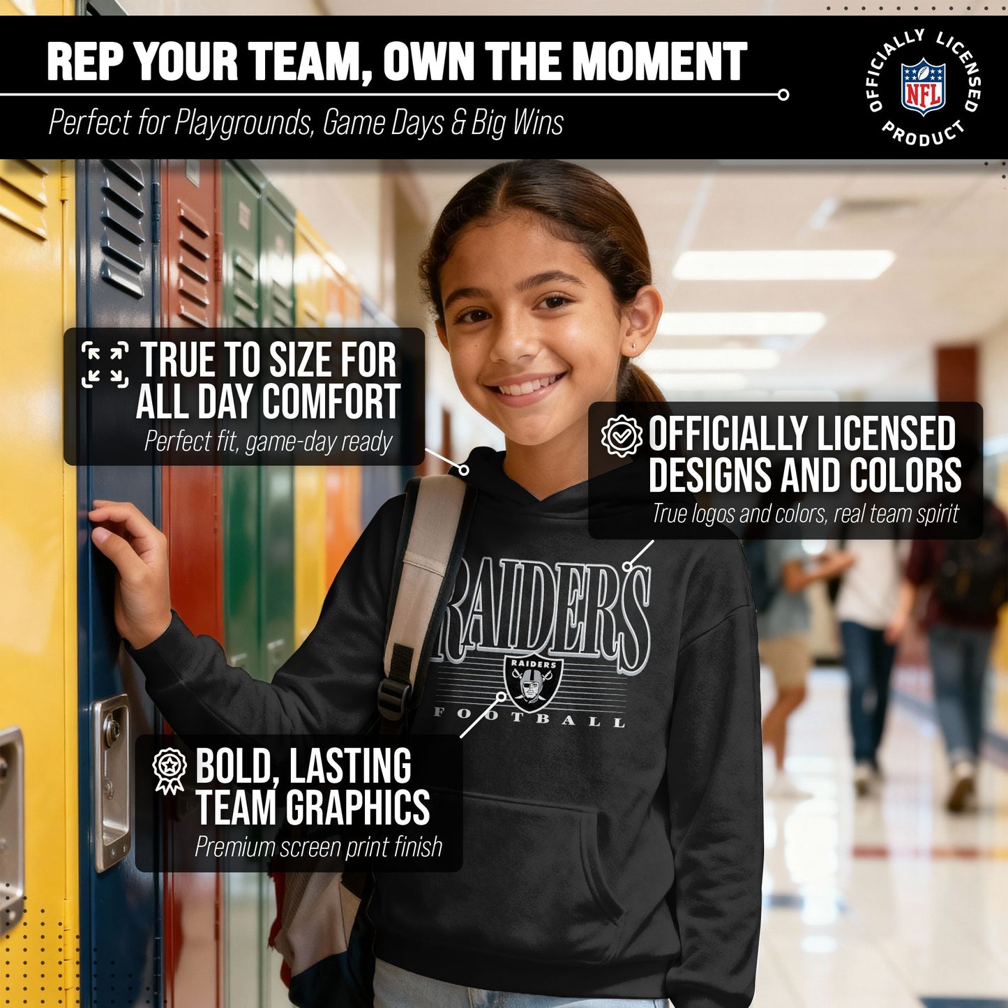 Las Vegas Raiders NFL Youth Overtime Blueprint Football Fleece Hooded Sweatshirt - Black