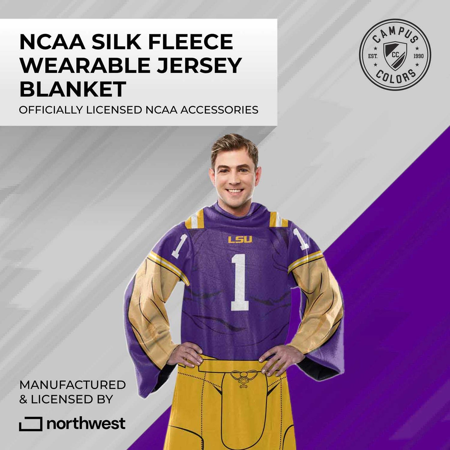 LSU Tigers NCAA Team Wearable Blanket with Sleeves - Purple