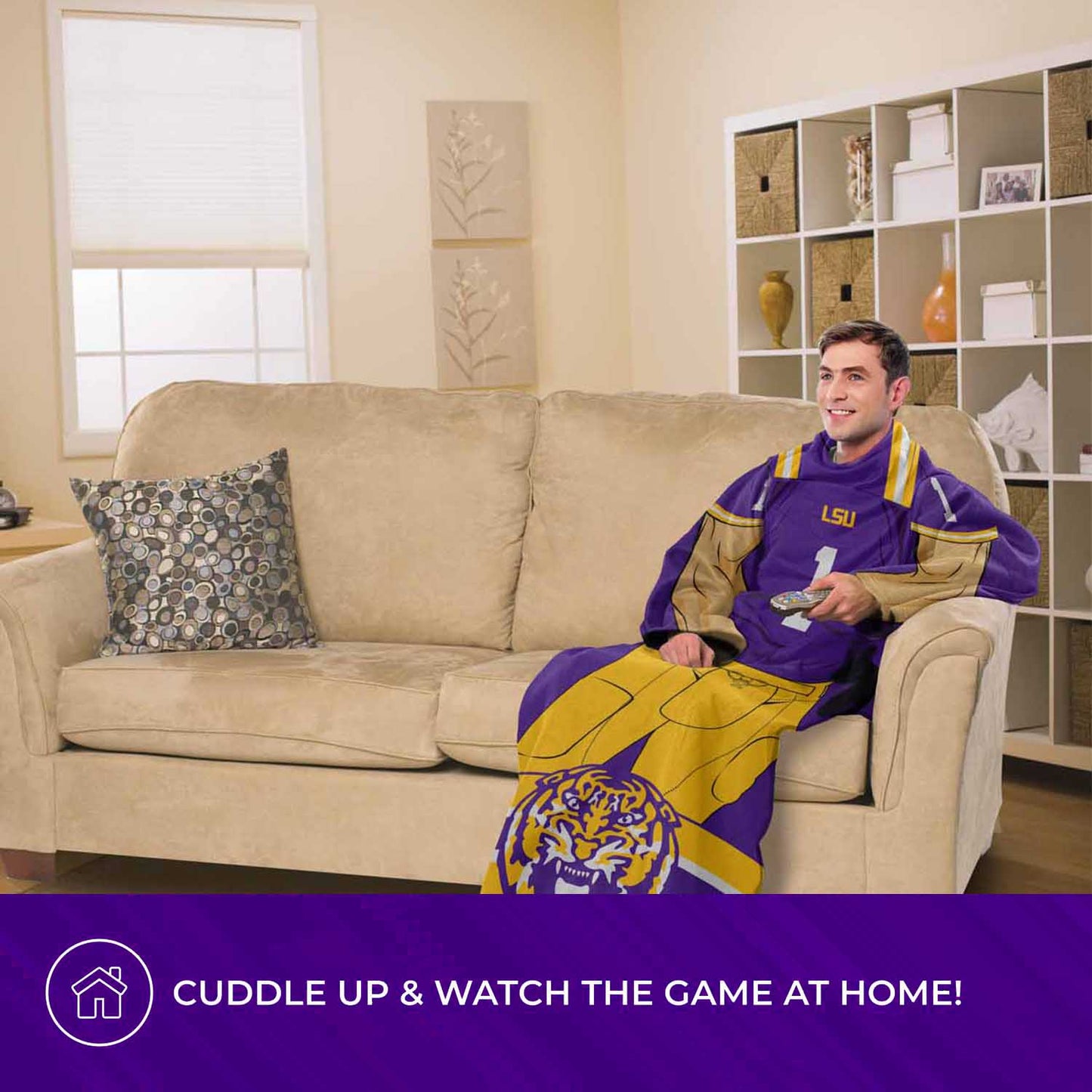 LSU Tigers NCAA Team Wearable Blanket with Sleeves - Purple