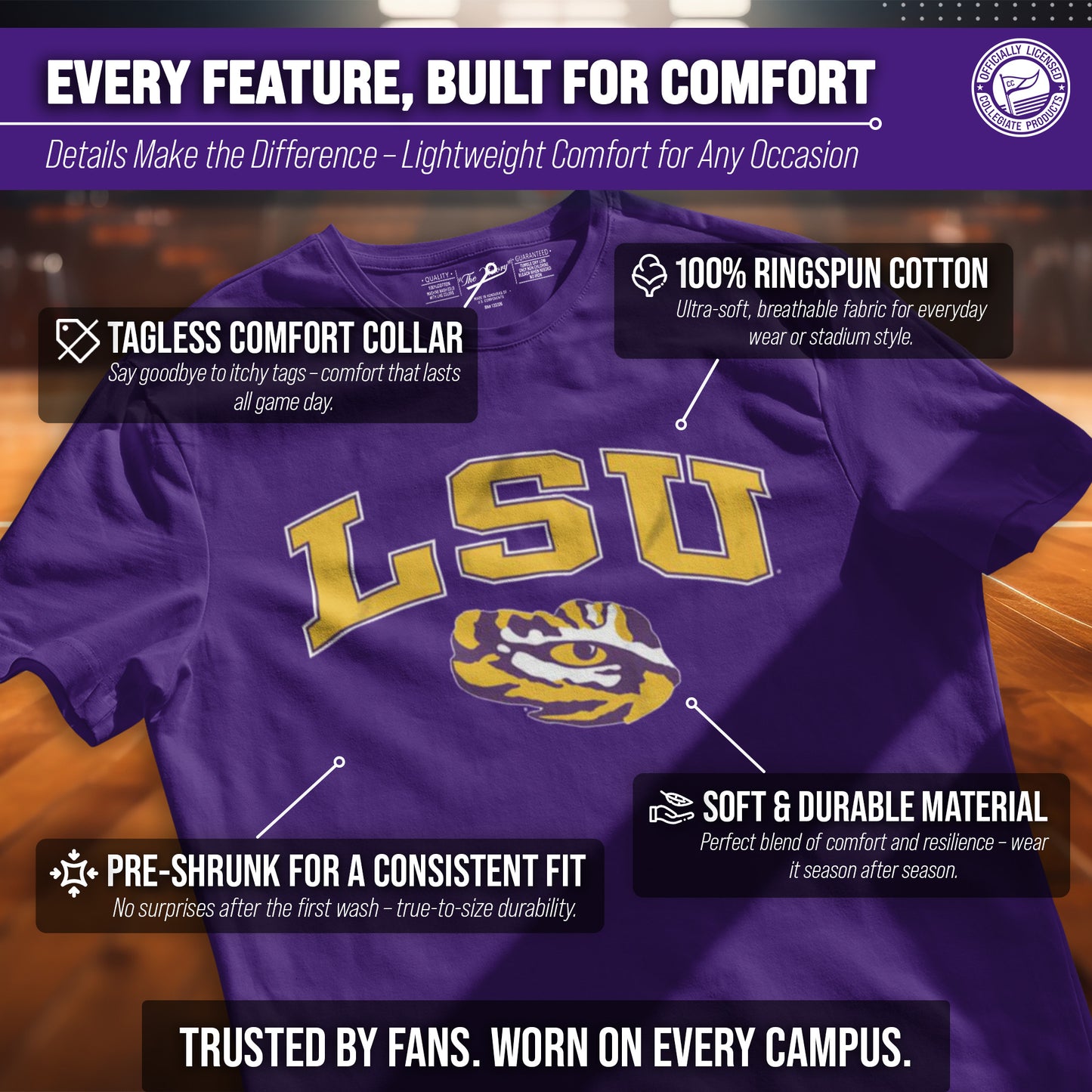 LSU Tigers NCAA Adult Gameday Cotton T-Shirt - Purple