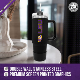 LSU Tigers College & University 40 oz Travel Tumbler With Handle - Black