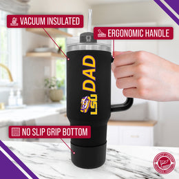 LSU Tigers Collegiate 40oz Stainless Steel Travel Tumbler with Handle for Dad - Black