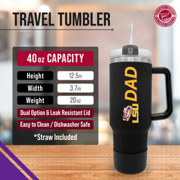 LSU Tigers Collegiate 40oz Stainless Steel Travel Tumbler with Handle for Dad - Black