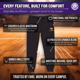 LSU Tigers NCAA Men’s University Cloud Jersey Performance Jogger Pants with Drawstring Waistband - Black Heather