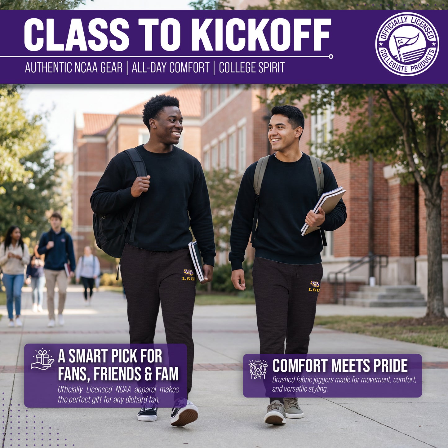 LSU Tigers NCAA Men’s University Cloud Jersey Performance Jogger Pants with Drawstring Waistband - Black Heather