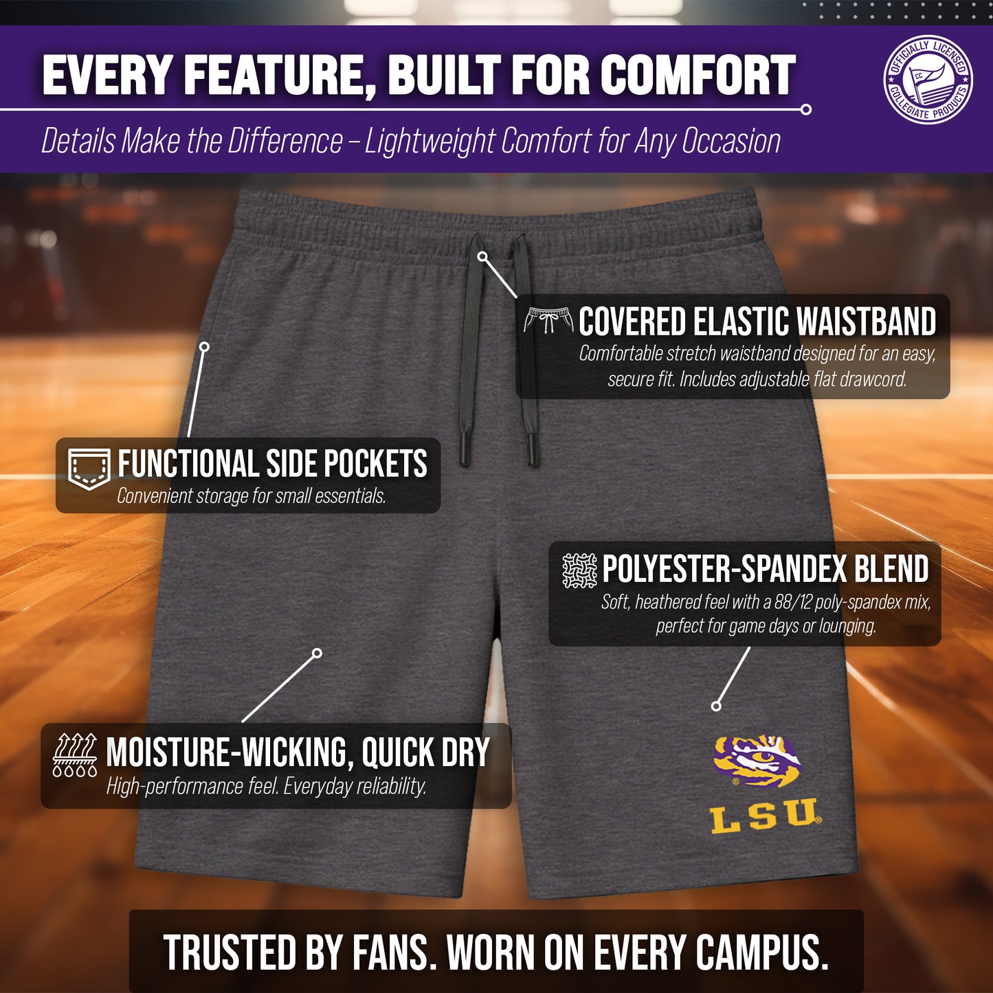 LSU Tigers NCAA Men’s University Athletic Performance Shorts - Black Heather