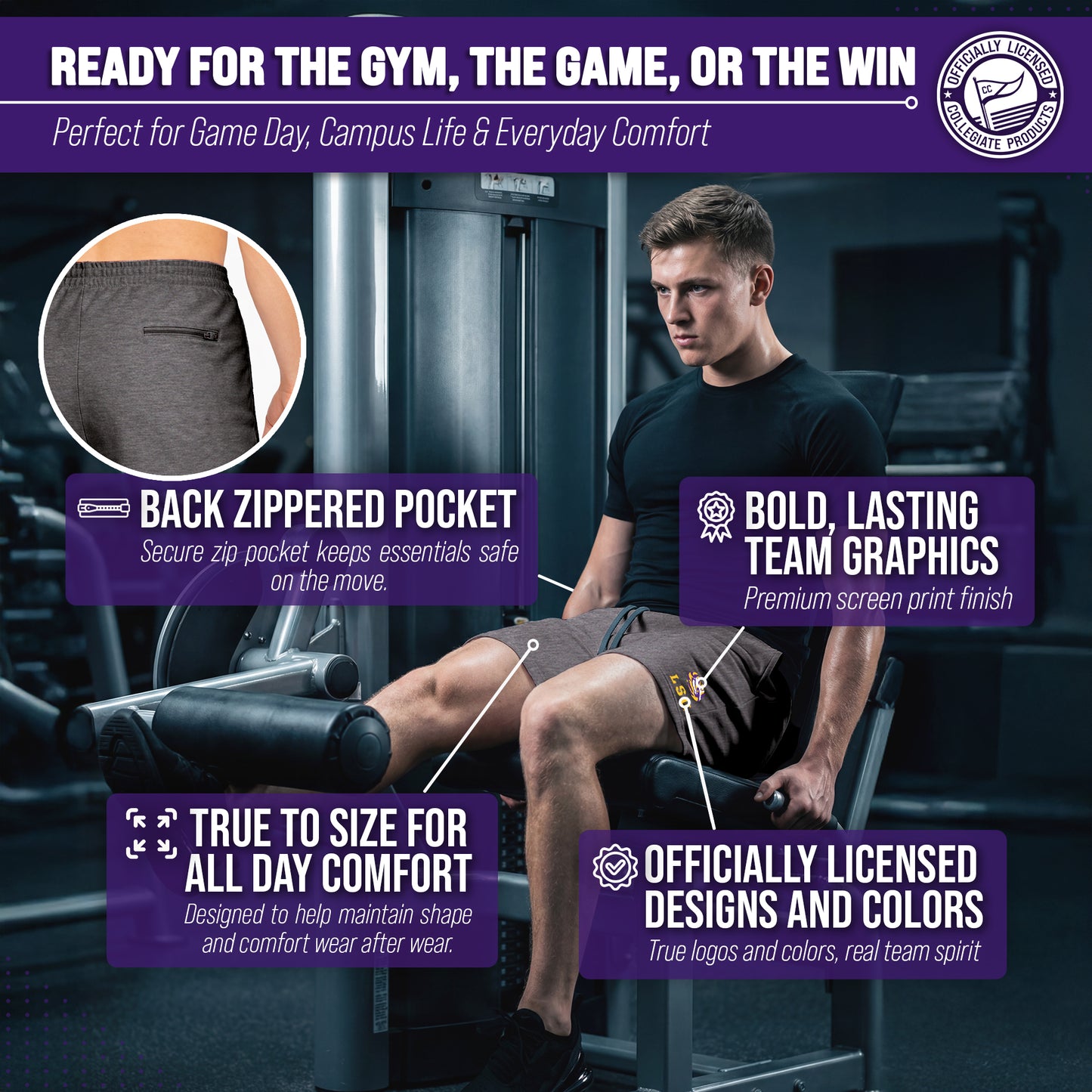 LSU Tigers NCAA Men’s University Athletic Performance Shorts - Black Heather