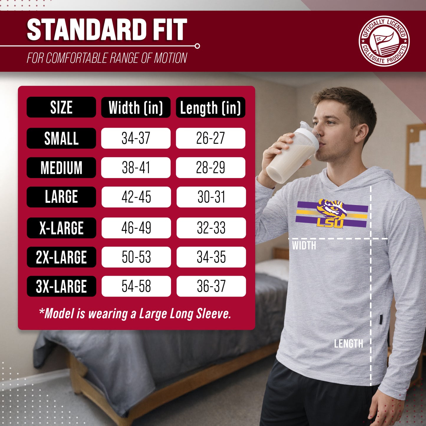 LSU Tigers NCAA Unisex Scholarship Cloud Jersey Performance Hooded Long Sleeve Tee - Gray Heather