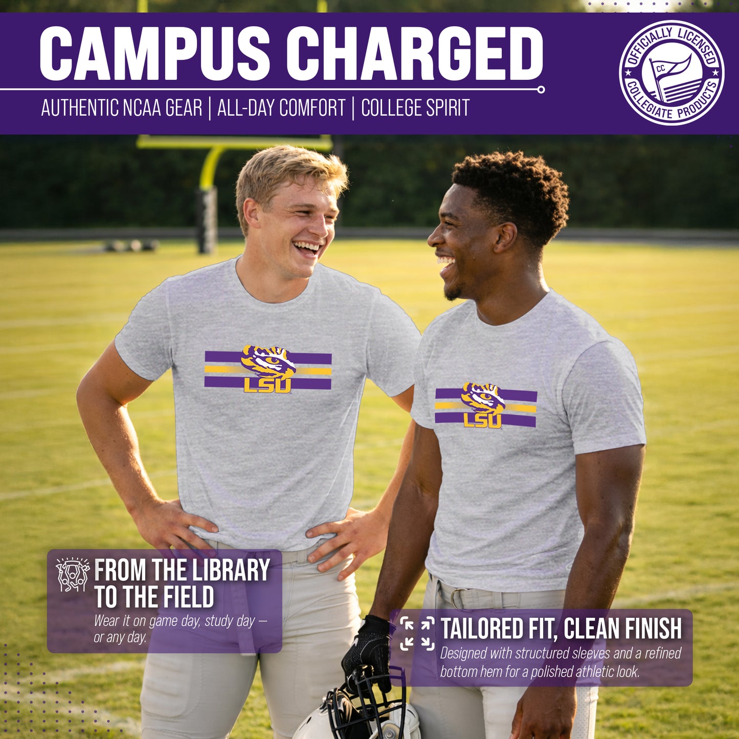 LSU Tigers Unisex NCAA Scholarship Cloud Jersey Athletic Short Sleeve Performance Tee - Gray Heather