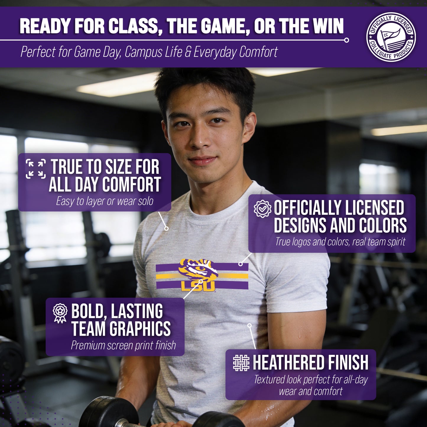 LSU Tigers Unisex NCAA Scholarship Cloud Jersey Athletic Short Sleeve Performance Tee - Gray Heather