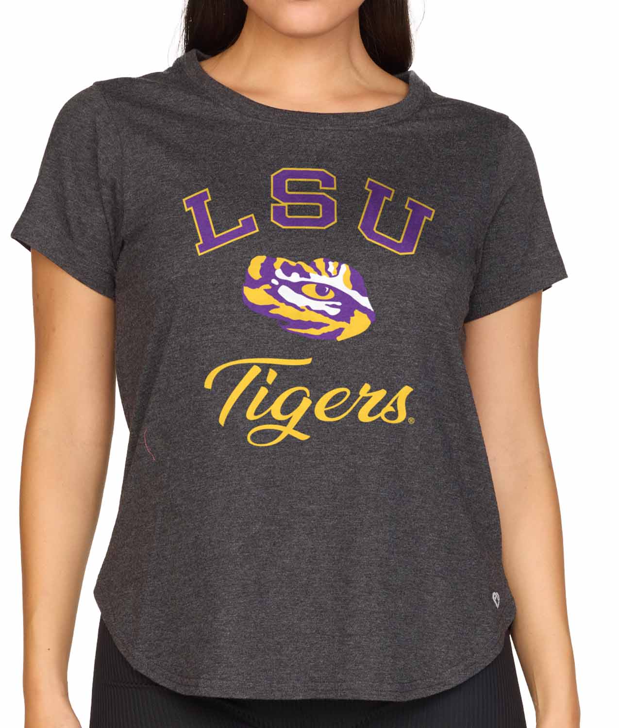 LSU Tigers NCAA Womens Tag-Less Ultra Soft Tailgate T-Shirt - Black Heather