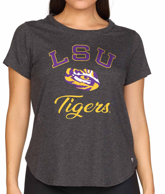 LSU Tigers NCAA Womens Tag-Less Ultra Soft Tailgate T-Shirt - Black Heather