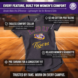 LSU Tigers NCAA Womens Tag-Less Ultra Soft Tailgate T-Shirt - Black Heather