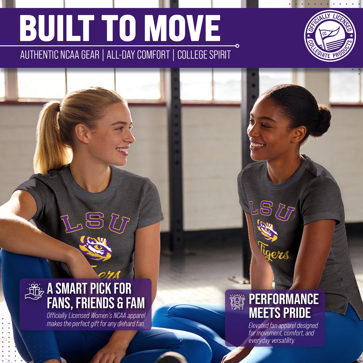 LSU Tigers NCAA Womens Tag-Less Ultra Soft Tailgate T-Shirt - Black Heather