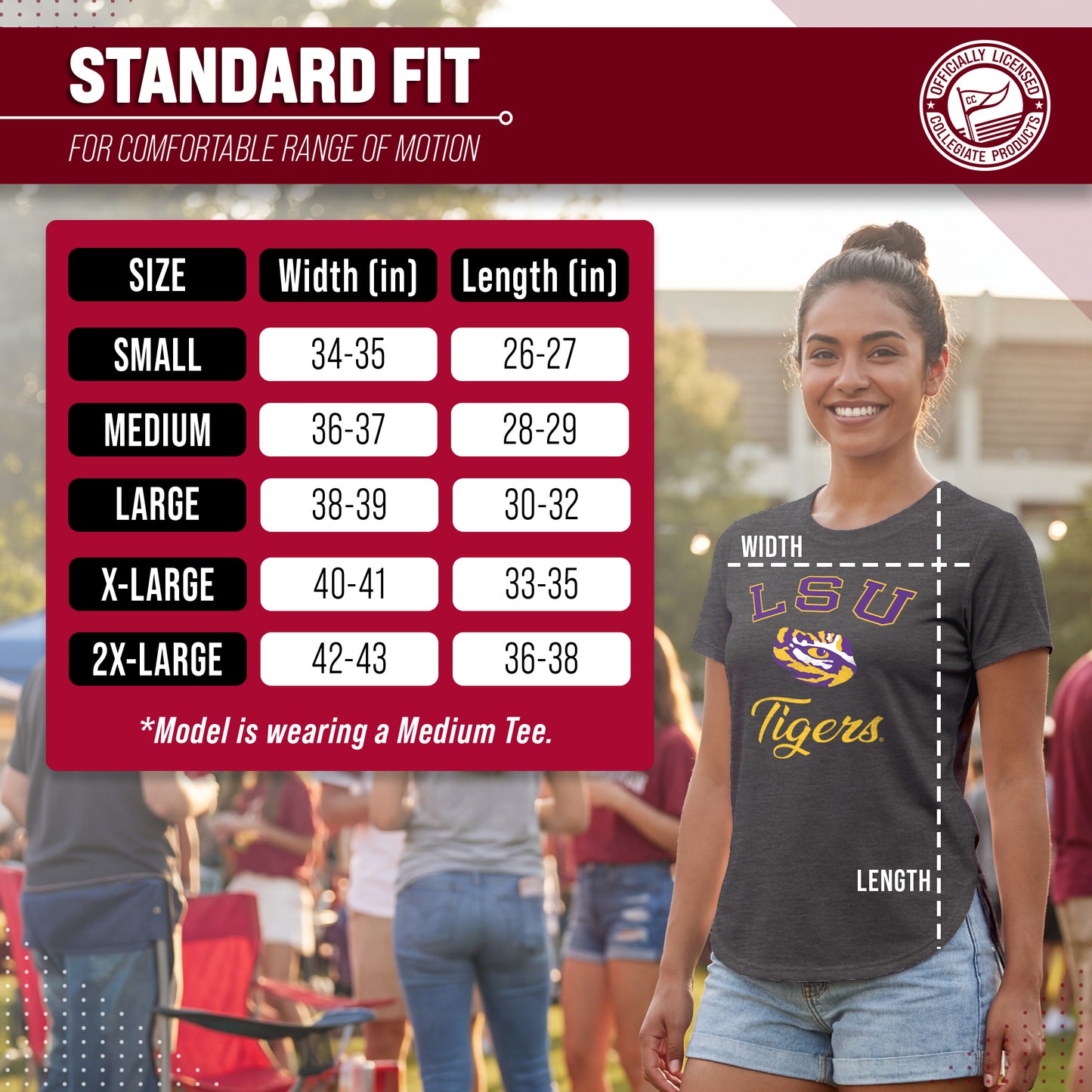 LSU Tigers NCAA Womens Tag-Less Ultra Soft Tailgate T-Shirt - Black Heather