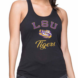 LSU Tigers NCAA Womens Tag-Less Ultra Soft Tailgate Tank Top - Black Heather