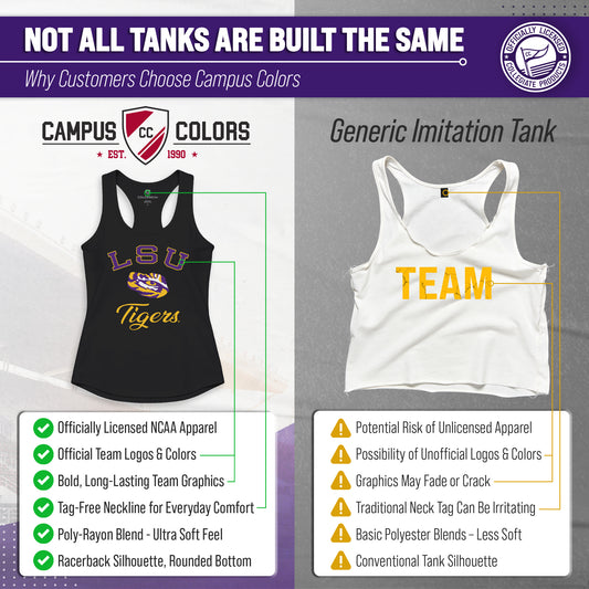 LSU Tigers NCAA Womens Tag-Less Ultra Soft Tailgate Tank Top - Black Heather