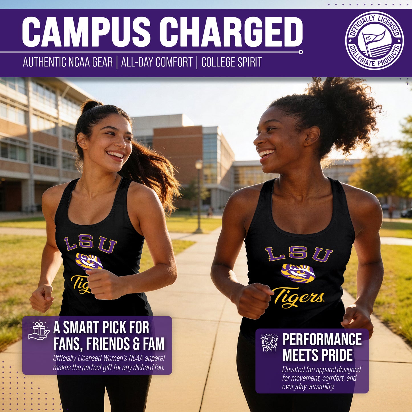 LSU Tigers NCAA Womens Tag-Less Ultra Soft Tailgate Tank Top - Black Heather