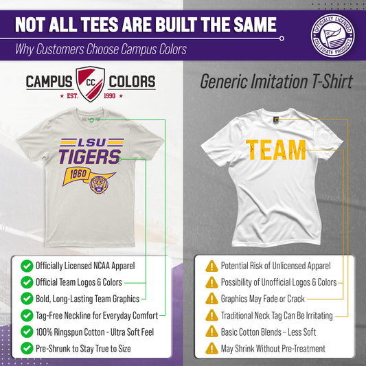 LSU Tigers NCAA Adult Unisex Varsity Club Pennant T-Shirt Tag-Less - Off White