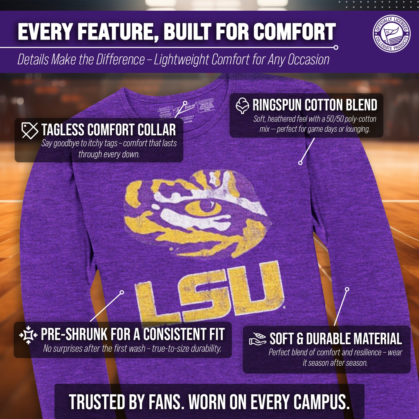 LSU Tigers NCAA MVP Adult Long-Sleeve Shirt - Purple