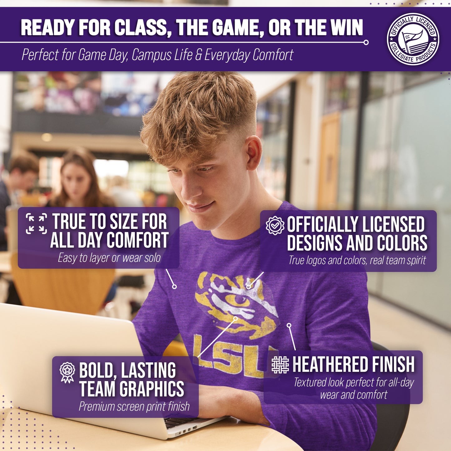 LSU Tigers NCAA MVP Adult Long-Sleeve Shirt - Purple