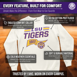 LSU Tigers NCAA Adult Unisex Varsity Club Pennant Crewneck Fleece Sweatshirt - Off White