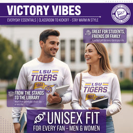 LSU Tigers NCAA Adult Unisex Varsity Club Pennant Crewneck Fleece Sweatshirt - Off White