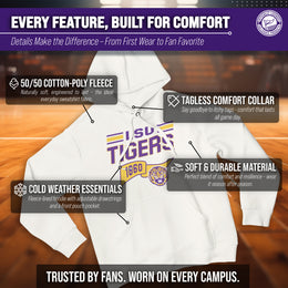 LSU Tigers NCAA Adult Unisex Varsity Club Pennant Hooded Fleece Sweatshirt - Off White