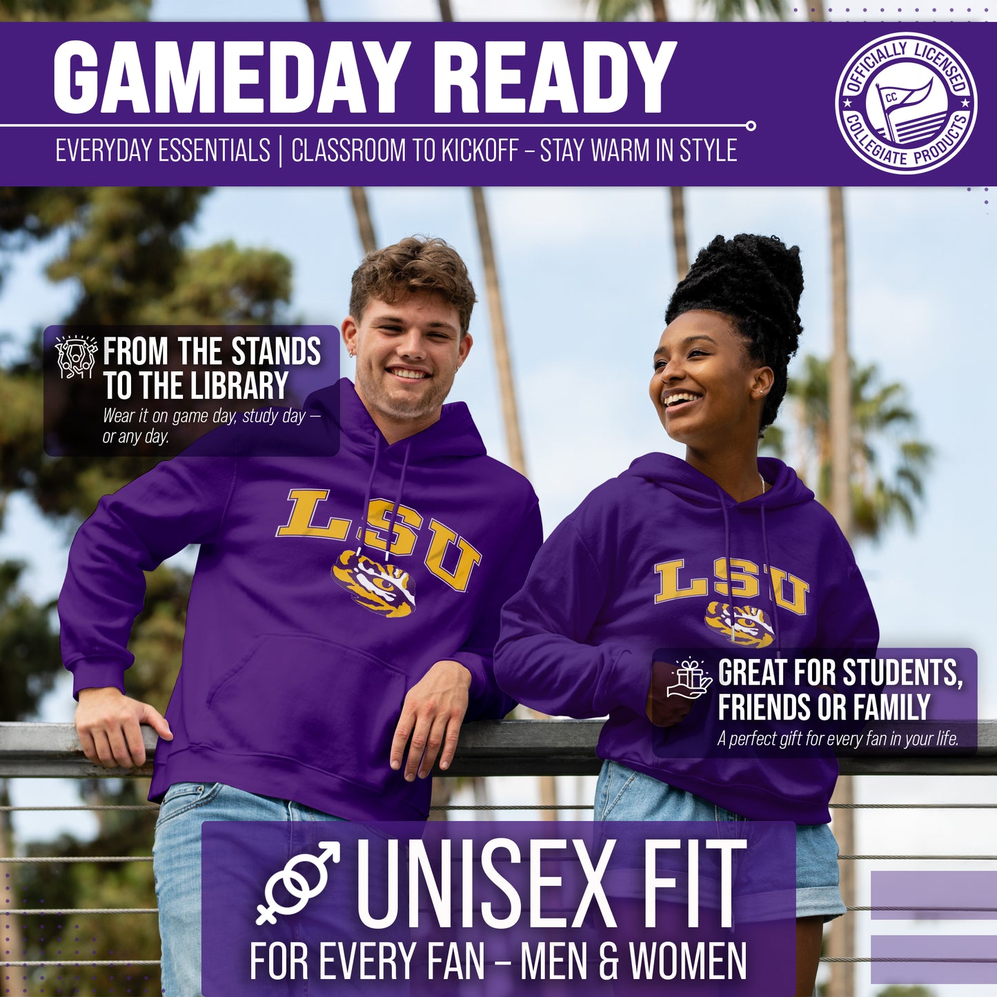 LSU Tigers Adult Arch & Logo Soft Style Gameday Hooded Sweatshirt - Purple