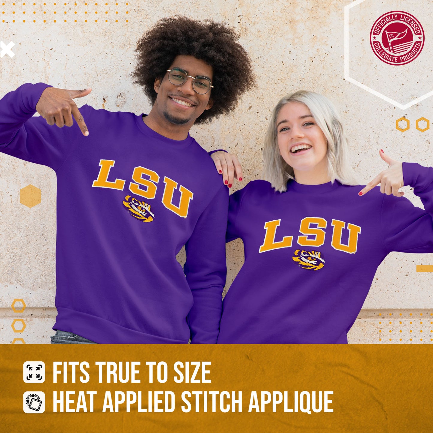 LSU Tigers NCAA Adult Tackle Twill Crewneck Sweatshirt - Purple