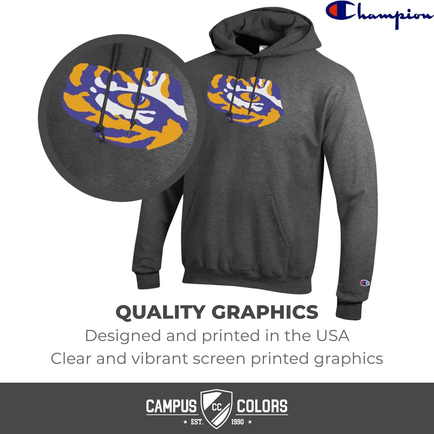LSU Tigers Adult Mascot Fleece Hooded Sweatshirt - Charcoal