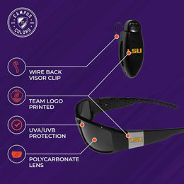 LSU Tigers NCAA Black Chrome Sunglasses with Visor Clip Bundle - Black