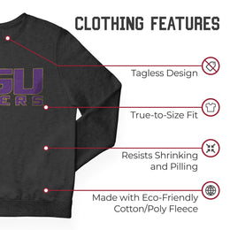 LSU Tigers NCAA Adult Charcoal Crewneck Fleece Sweatshirt - Charcoal