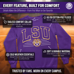 LSU Tigers NCAA Adult Unisex Overtime Classics Crewneck Fleece Sweatshirt - Purple