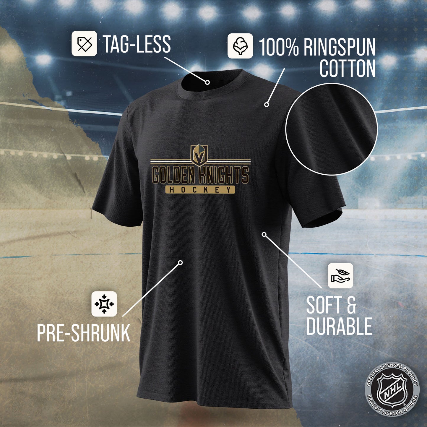 Las Vegas Golden Knights Adult NHL Heather Charcoal True Fan Hockey T-Shirt - Charcoal