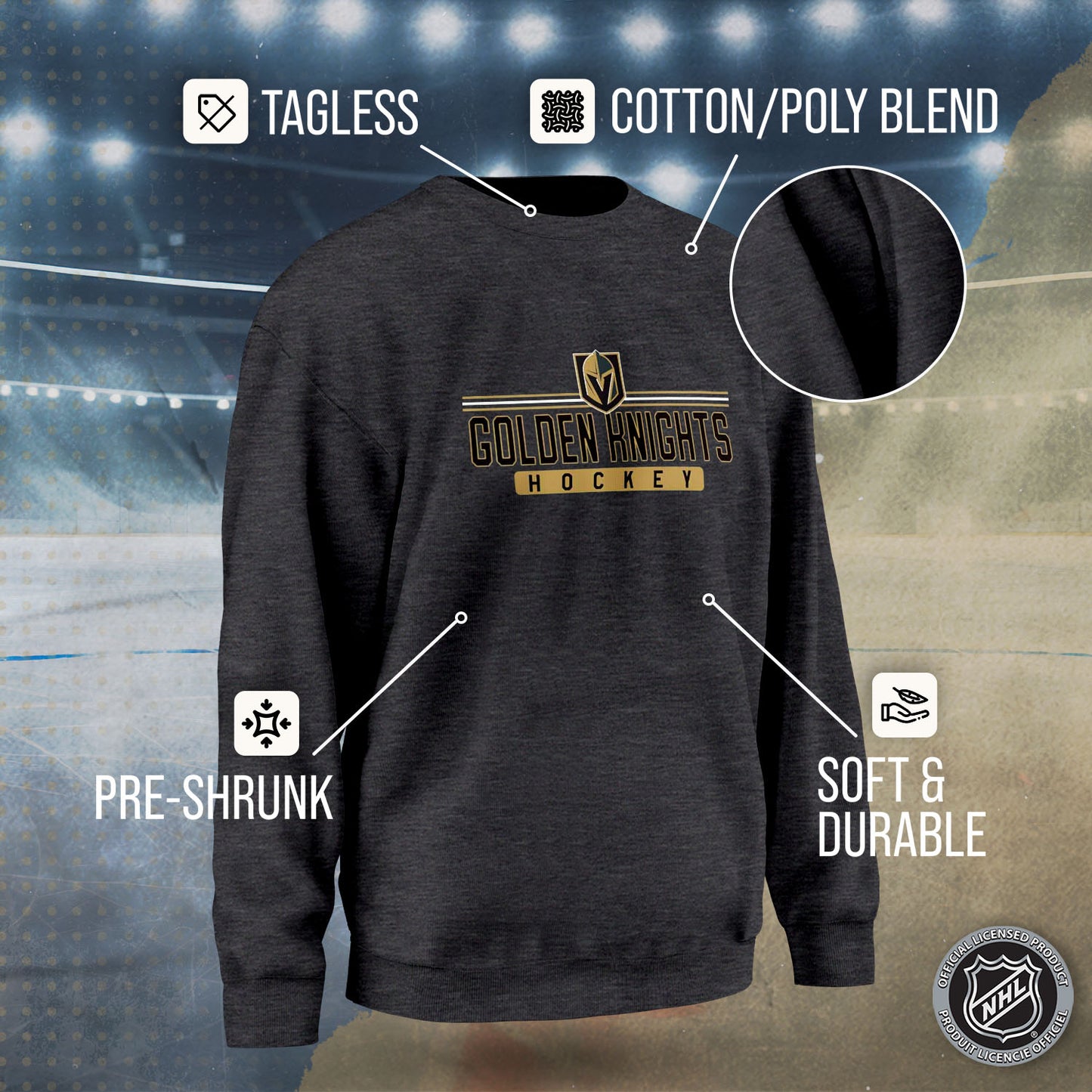 Las Vegas Golden Knights NHL Charcoal True Fan Crewneck Sweatshirt - Charcoal
