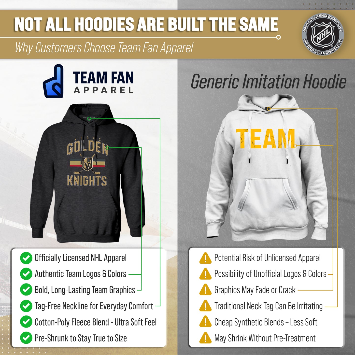 Las Vegas Golden Knights Adult NHL Faceoff Hockey Fleece Hooded Sweatshirt- Jersey Stripe - Black