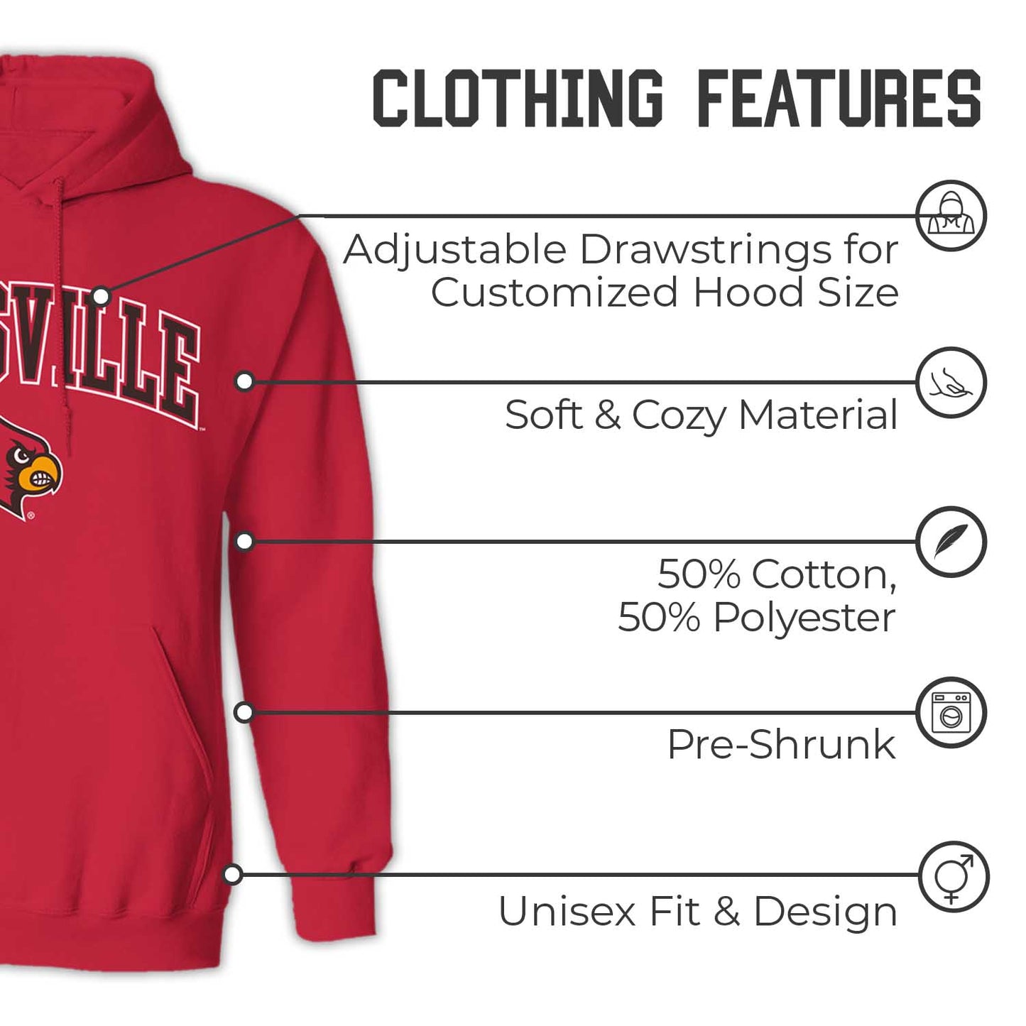 Louisville Cardinals Adult Arch & Logo Soft Style Gameday Hooded Sweatshirt - Red