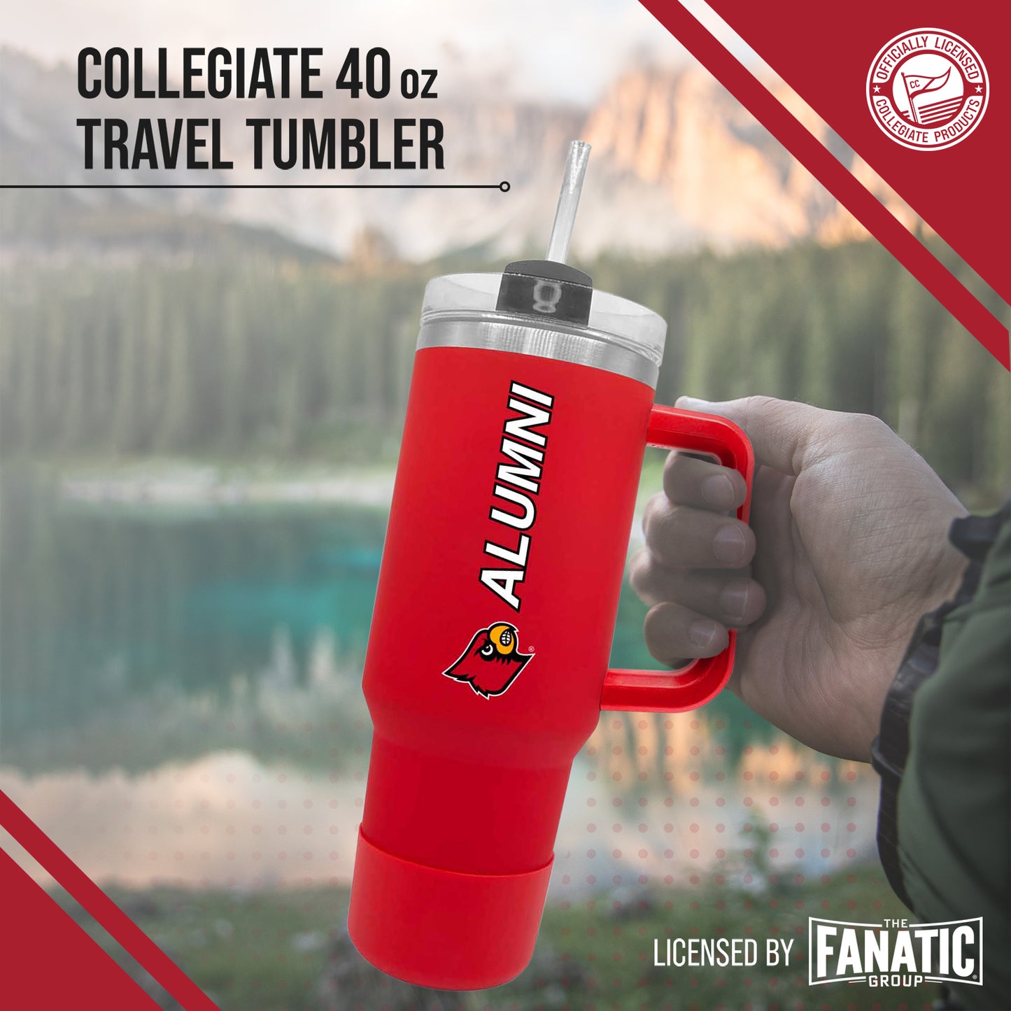 Louisville Cardinals Collegiate 40oz Stainless Steel Travel Tumbler with Handle for Alumni - Red