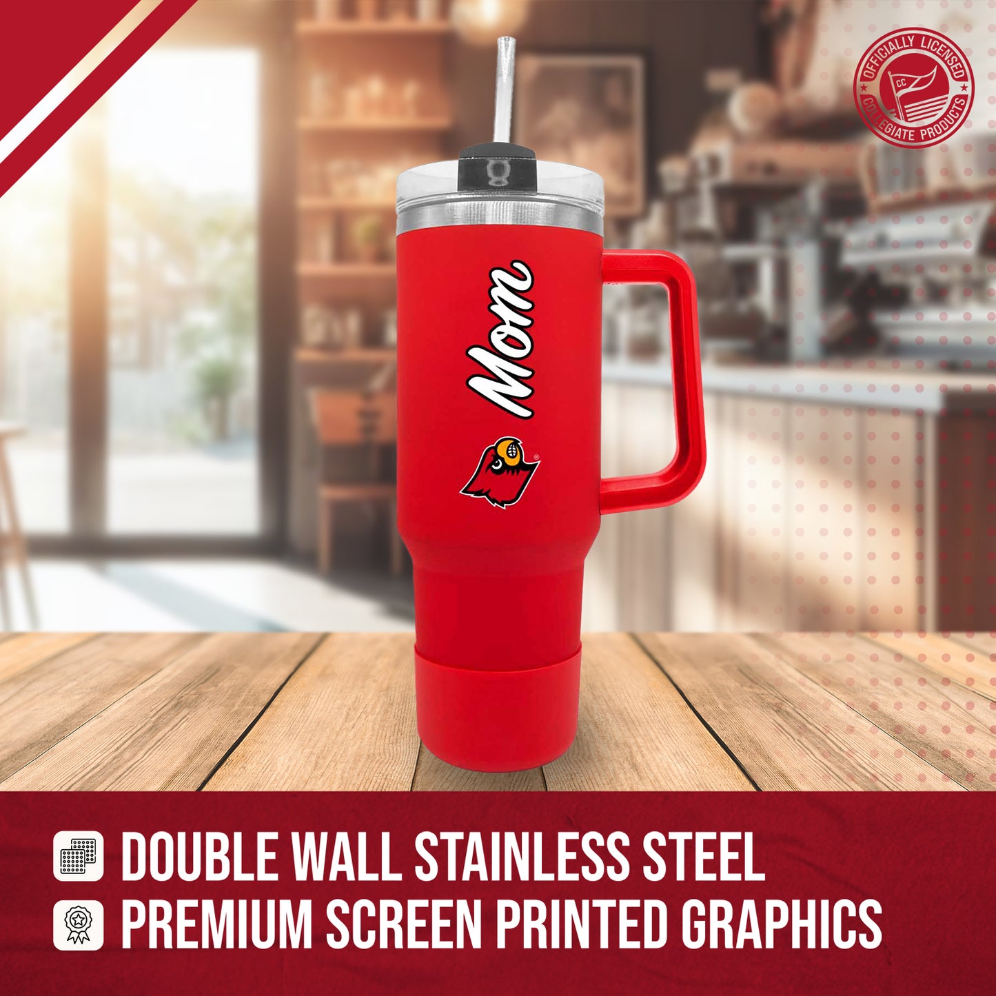 Louisville Cardinals Collegiate 40oz Stainless Steel Travel Tumbler with Handle for Mom - Red