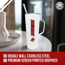 Louisville Cardinals NCAA Stainless Steel 20oz Roadie With Handle & Dual Option Lid With Straw - White