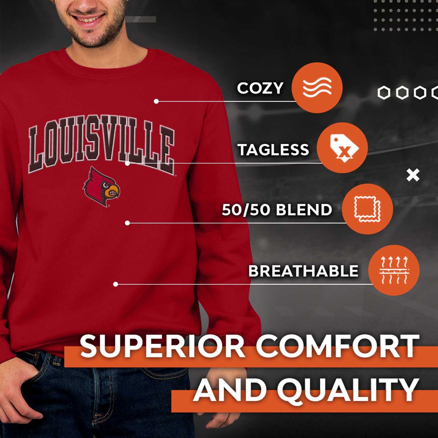Louisville Cardinals NCAA Adult Tackle Twill Crewneck Sweatshirt - Red