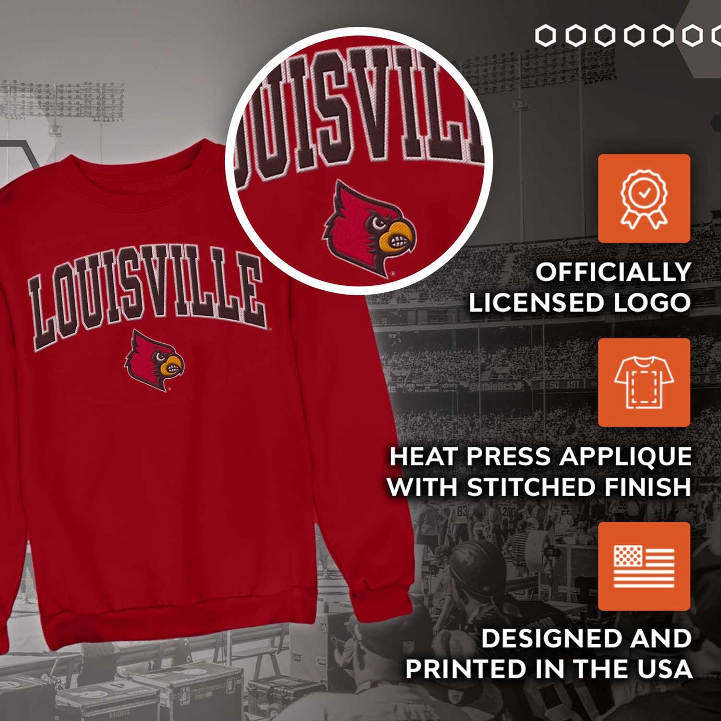 Louisville Cardinals NCAA Adult Tackle Twill Crewneck Sweatshirt - Red