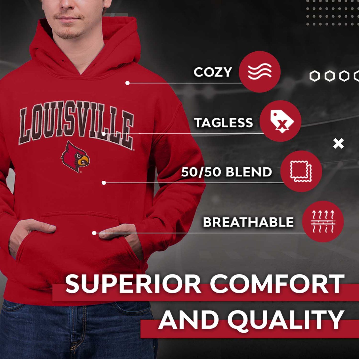 Louisville Cardinals NCAA Adult Tackle Twill Hooded Sweatshirt - Red