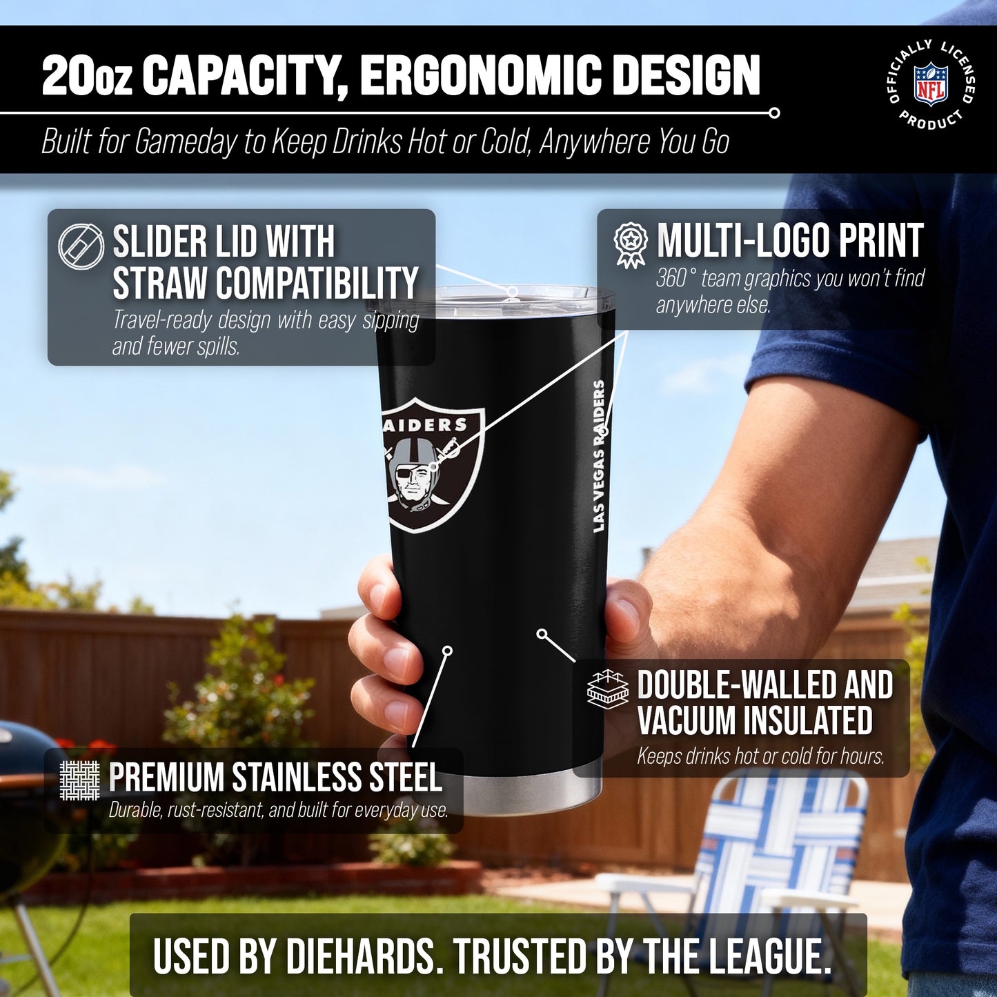 Las Vegas Raiders NFL 20oz Gameday Stainless Steel Tumbler - Black