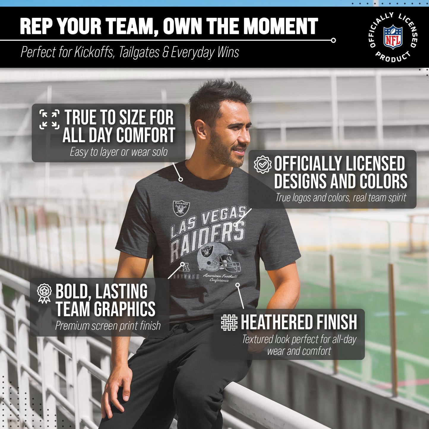 Las Vegas Raiders NFL Adult Distressed Helmet Tag-Less T-Shirt - Heather Charcoal