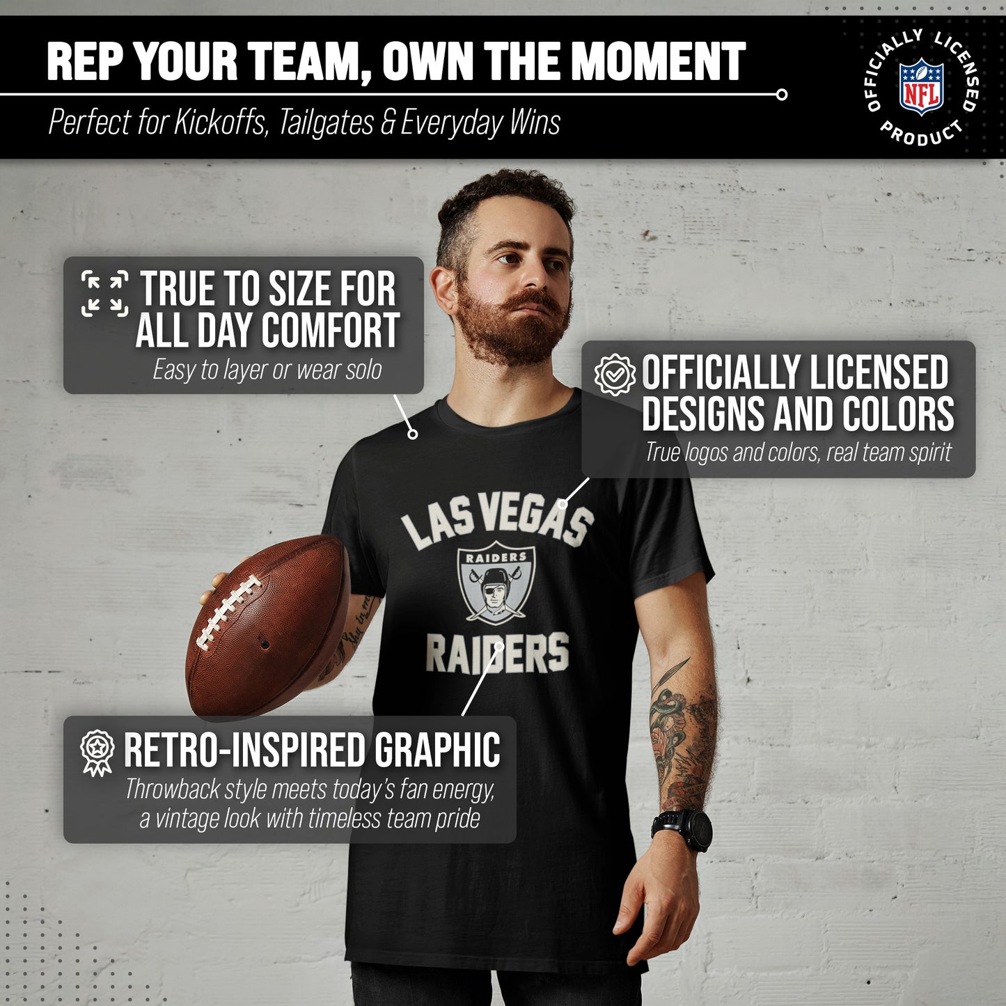 Las Vegas Raiders NFL Adult Retro Gameday Unisex T-Shirt - Black