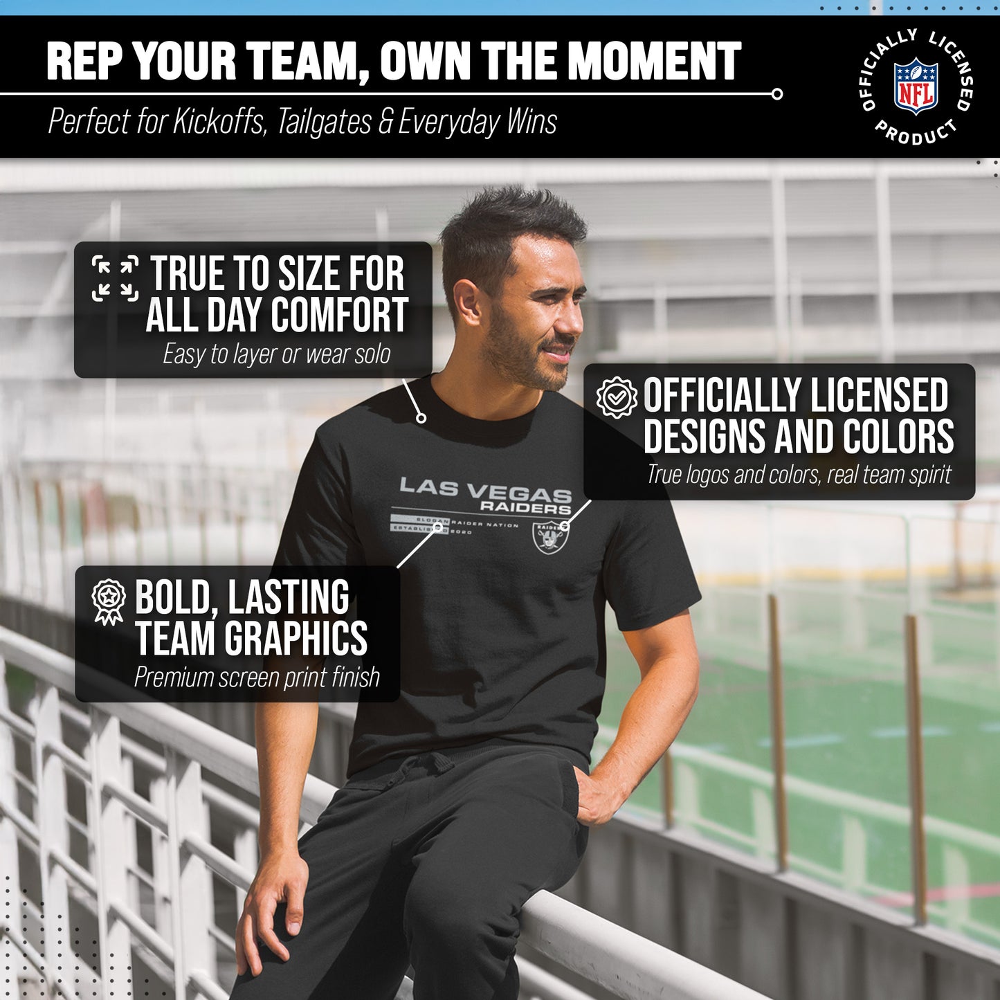 Las Vegas Raiders Adult NFL Speed Stat Sheet T-Shirt - Black