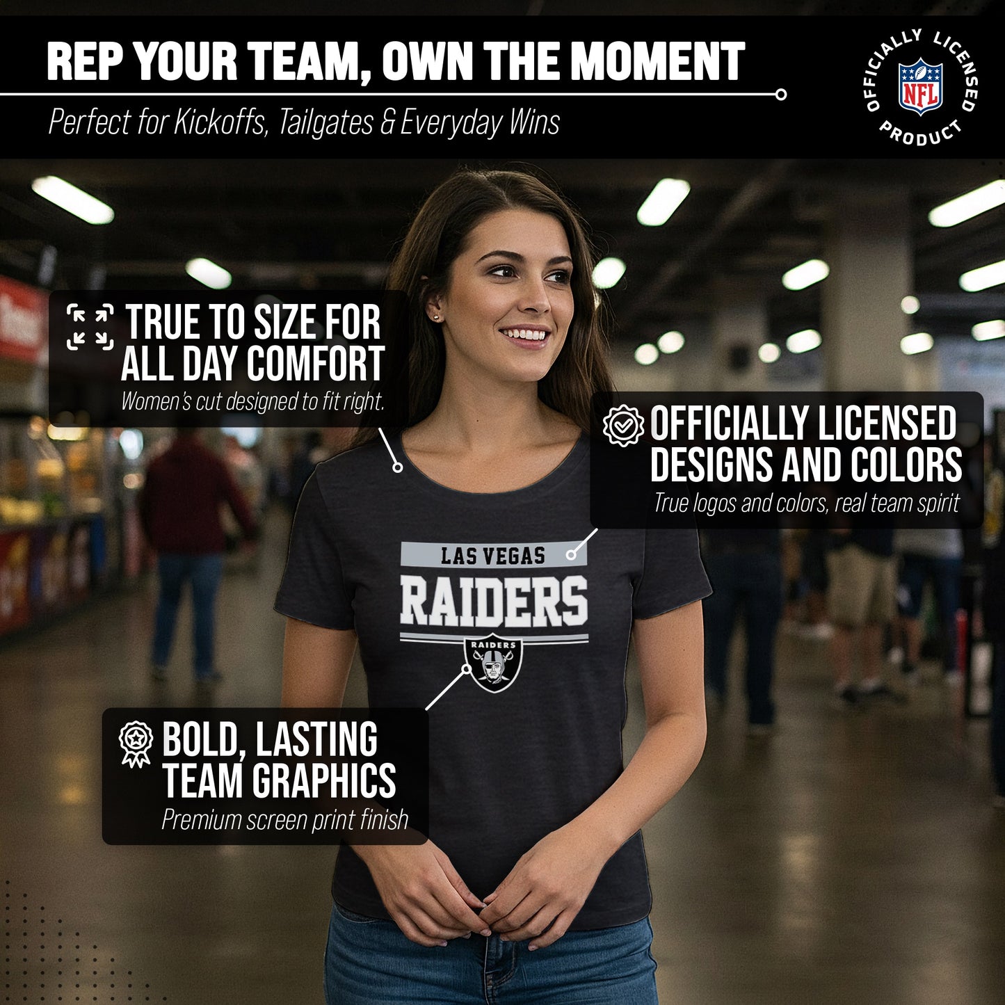 Las Vegas Raiders NFL Women's Team Block Charcoal Tagless T-Shirt - Charcoal
